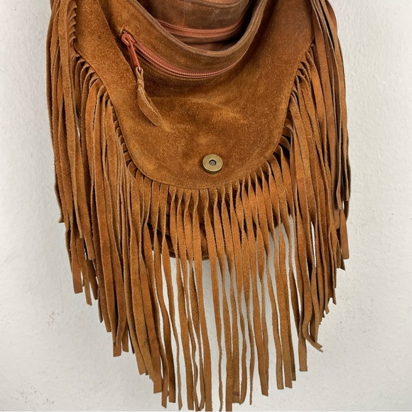 Vintage Suede Leather Fringed Shoulder Bag Boho - Picture 4 of 14